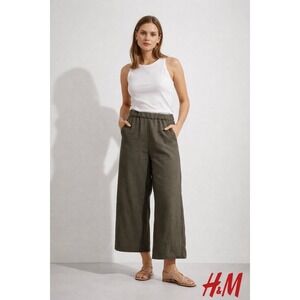 H&M Olive Green Wide Leg Elastic Waist Pants NWOT Size‎ S